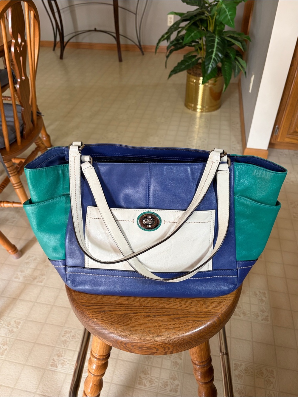 Coach Blue, Teal & White Colorblock Tote